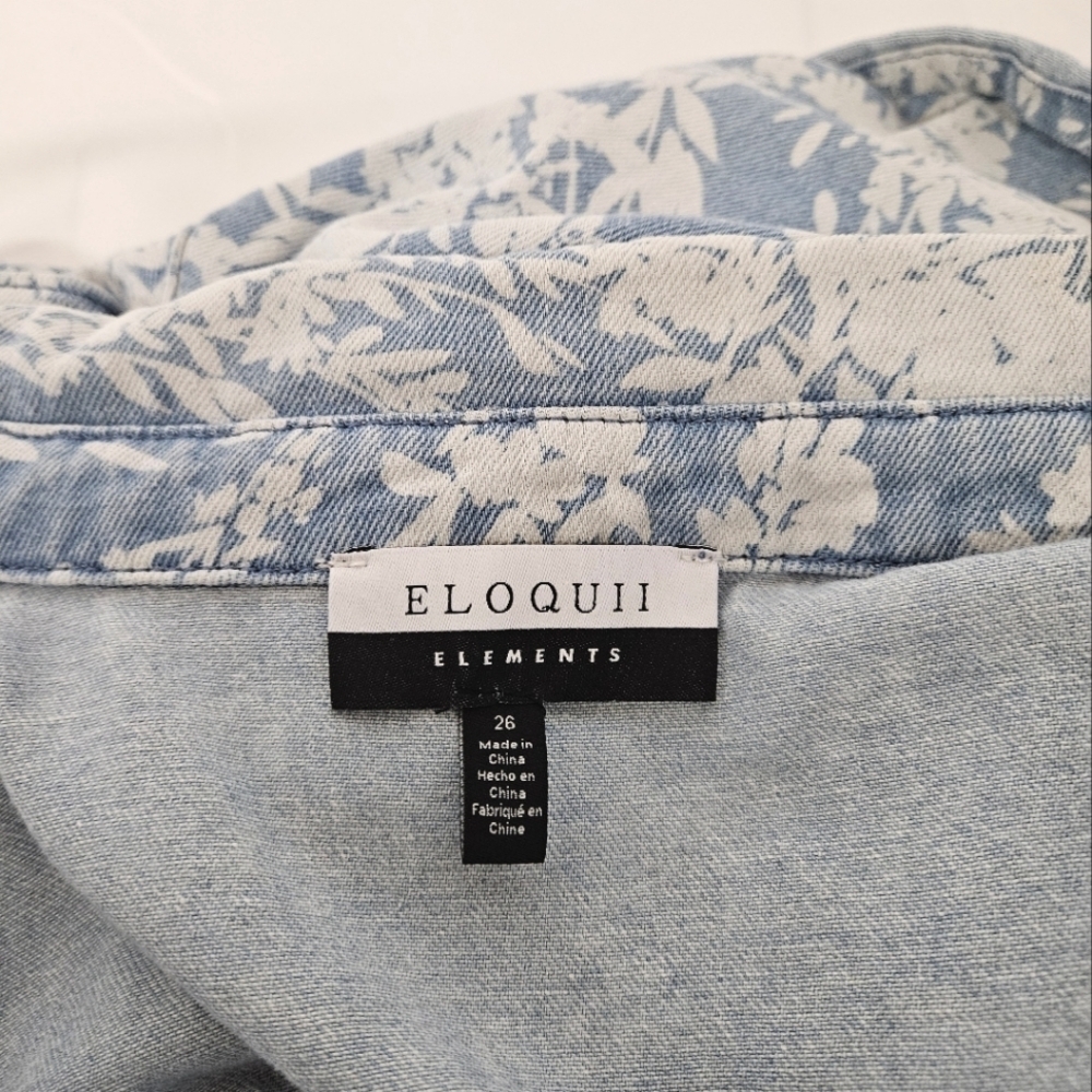 Eloquii Elements Floral Denim Romper In Blue And White Size 26 - Picture 9 of 13